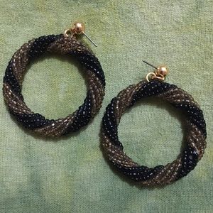 Hoop Earrings Beaded Olive & Black Gold Hardware